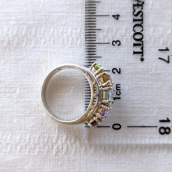 Sterling Sz 8 Multi Gemstone Cocktail Ring - Picture 11 of 12